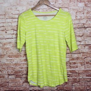 Apt.9 3/4 Sleeve Neon Yellow Striped Top
